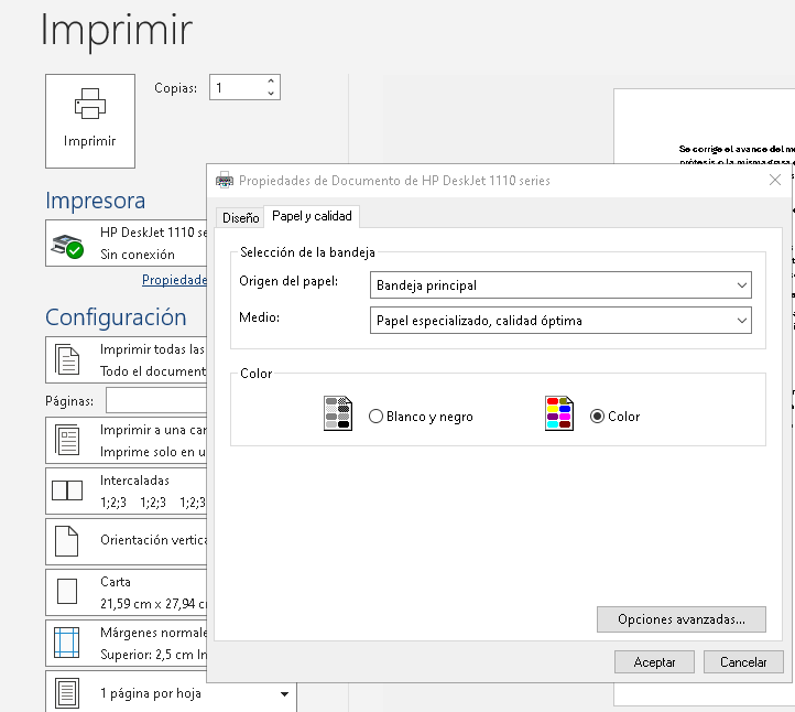 calidad papel imprimir cartulina
